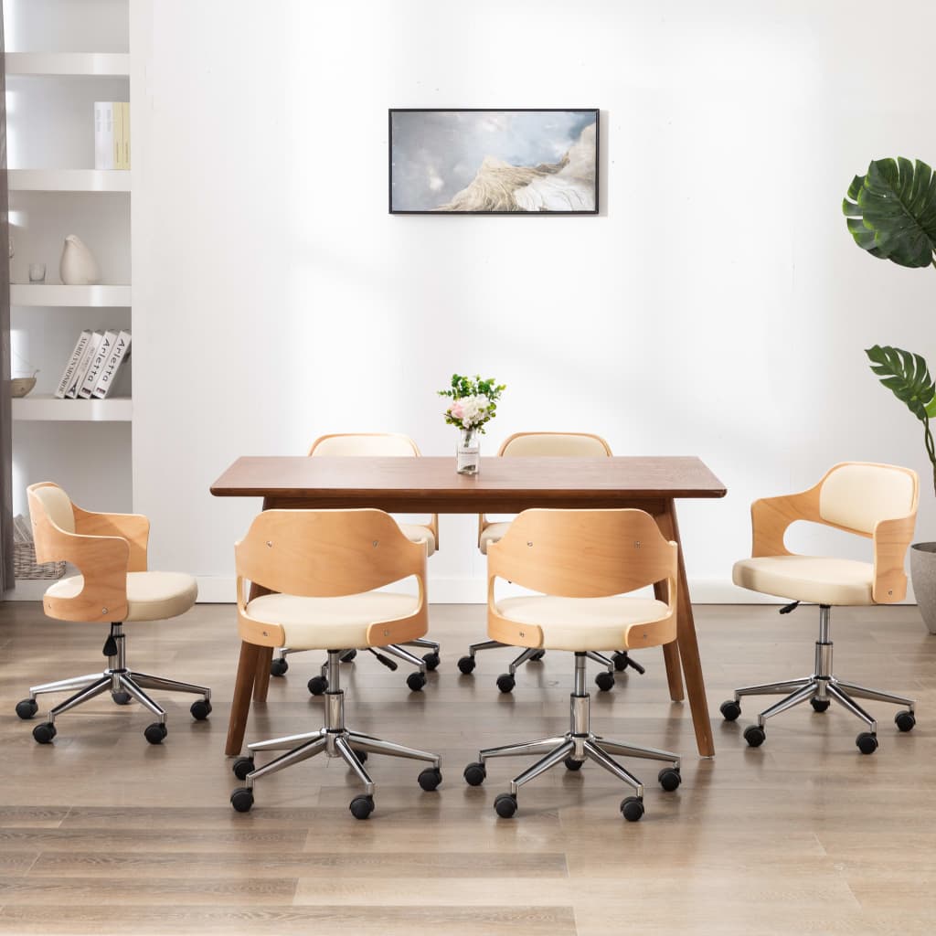 vidaXL Swivel Dining Chairs 4 pcs Cream Bentwood and Faux Leather