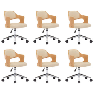 vidaXL Swivel Dining Chairs 6 pcs Cream Bentwood and Faux Leather