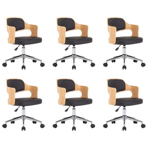 vidaXL Dining Chairs 6 pcs Swivel Black Bentwood and Faux Leather