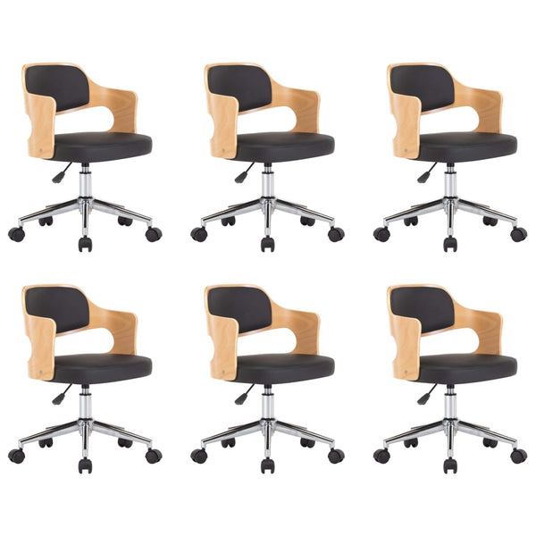 vidaXL Dining Chairs 6 pcs Swivel Black Bentwood and Faux Leather