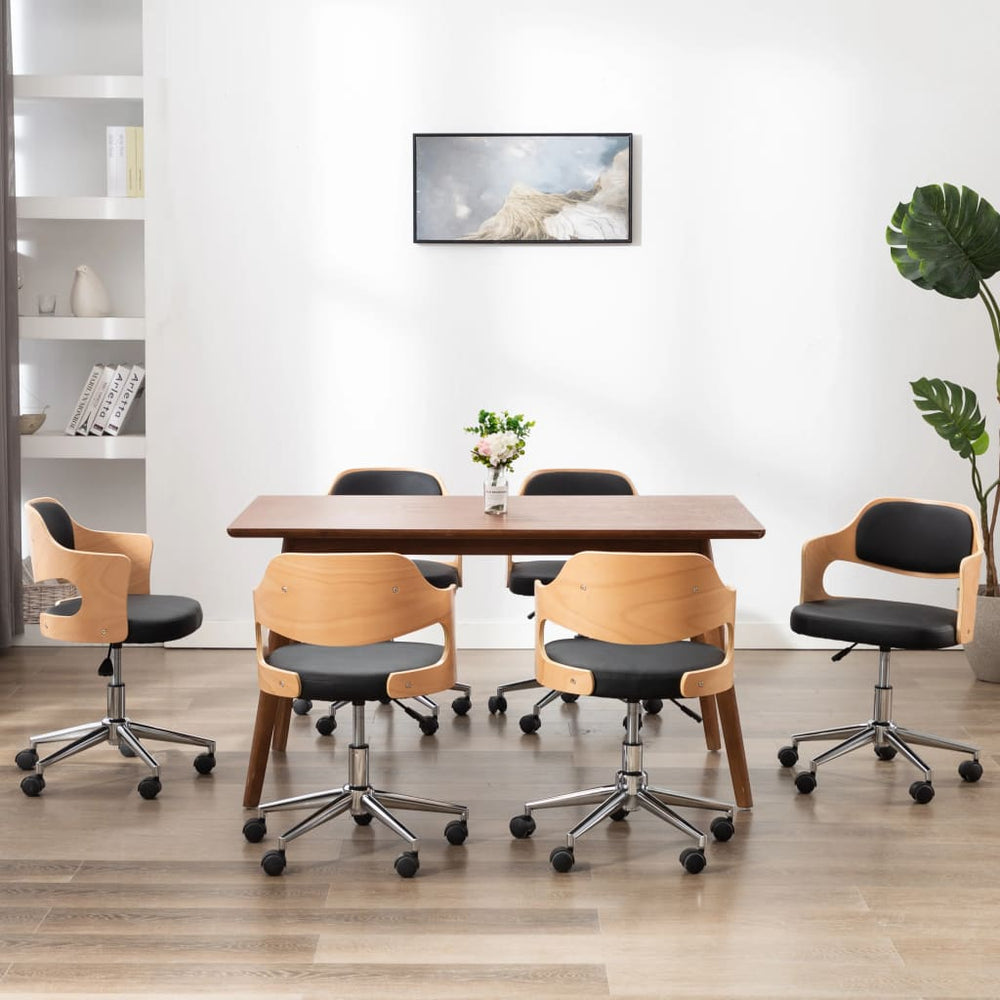 vidaXL Dining Chairs 6 pcs Swivel Black Bentwood and Faux Leather