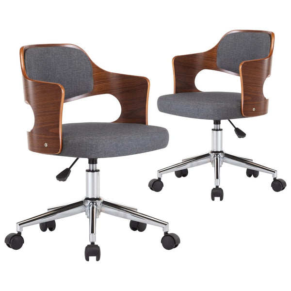 vidaXL Dining Chairs 2 pcs Swivel Grey Bentwood and Fabric