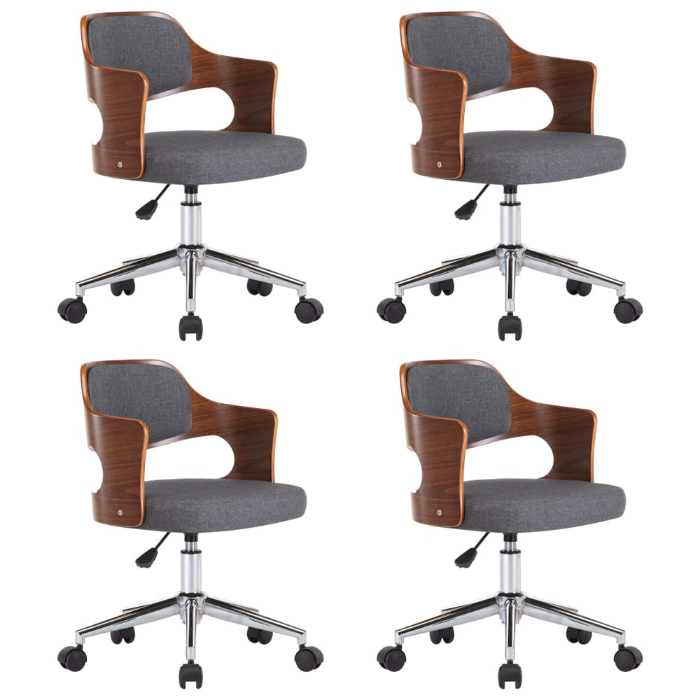 vidaXL Dining Chairs 4 pcs Swivel Grey Bentwood and Fabric