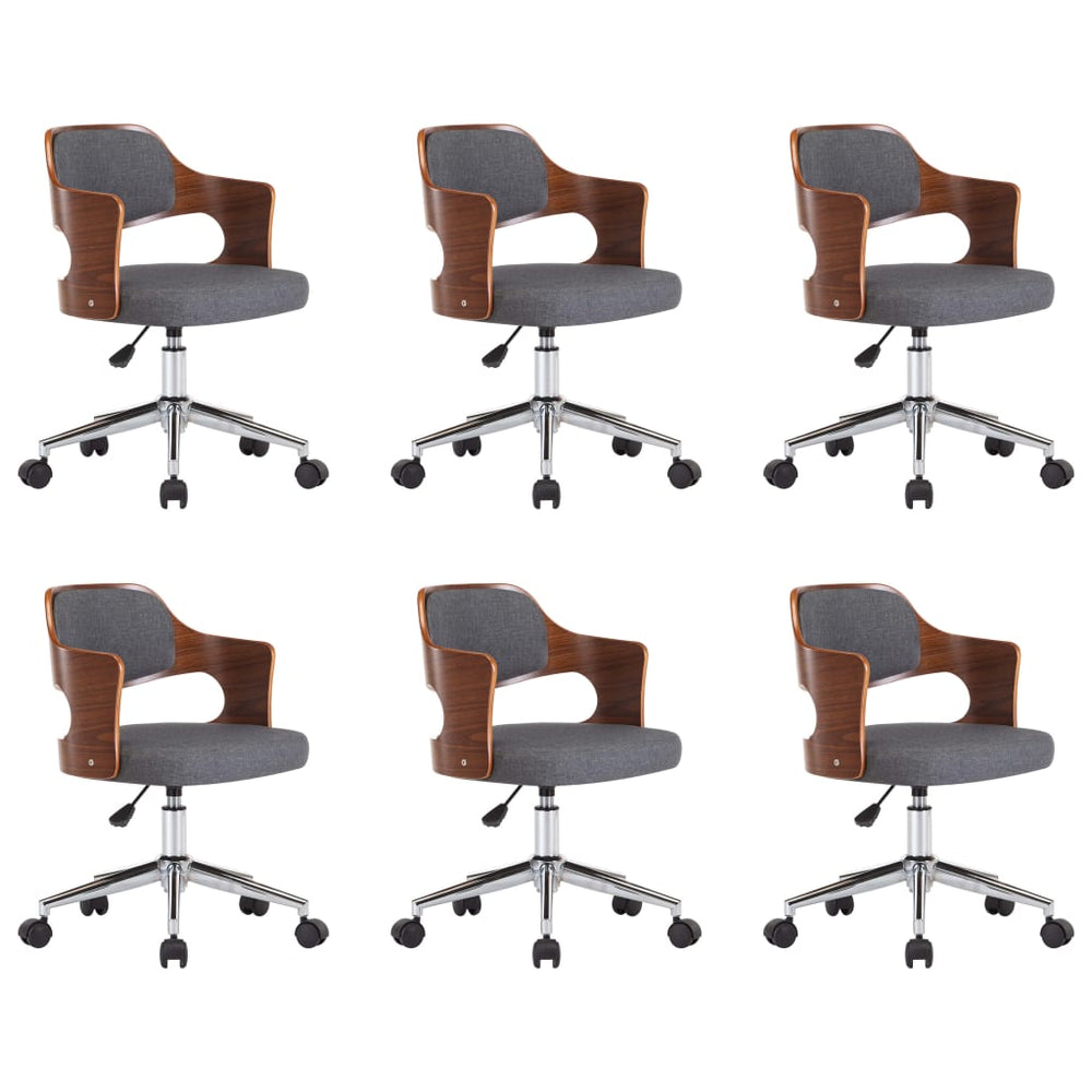 vidaXL Swivel Dining Chairs 6 pcs Grey Bentwood and Fabric