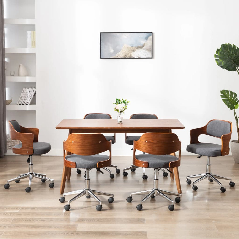 vidaXL Swivel Dining Chairs 6 pcs Grey Bentwood and Fabric
