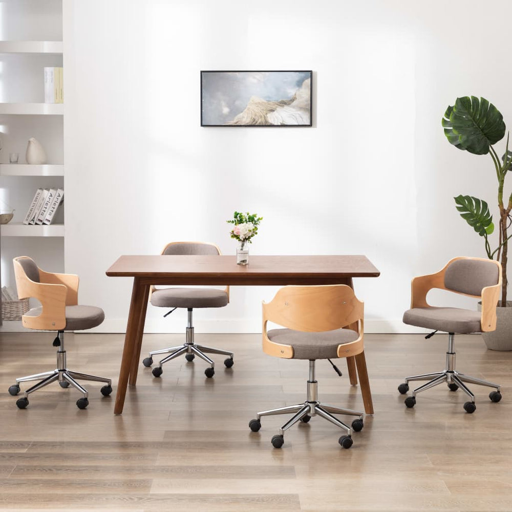 vidaXL Swivel Dining Chairs 4 pcs Taupe Bentwood and Fabric
