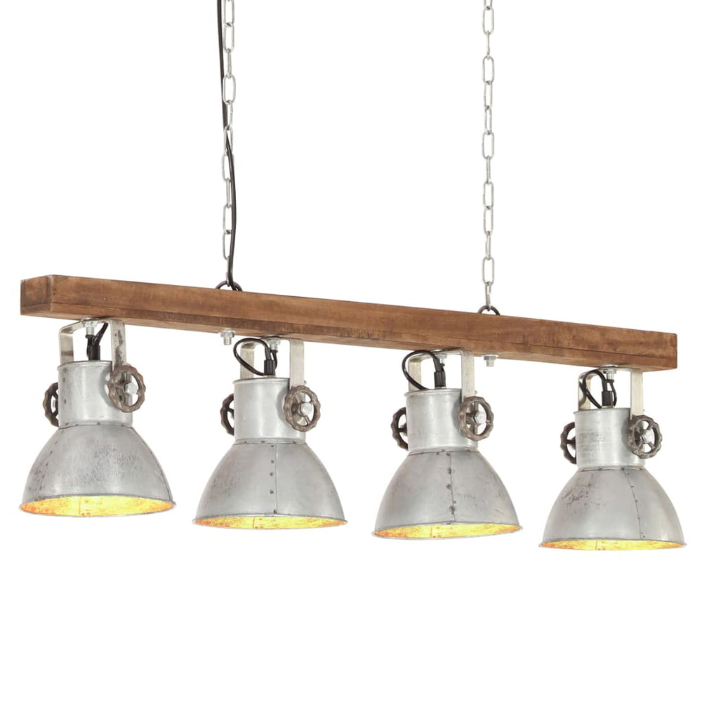 Industrielle Deckenlampe Silber Mangoholz E27