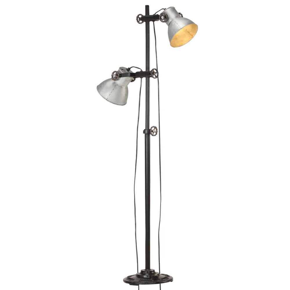 vidaXL Floor Lamp 2-Bulb Silver E27 Cast Iron