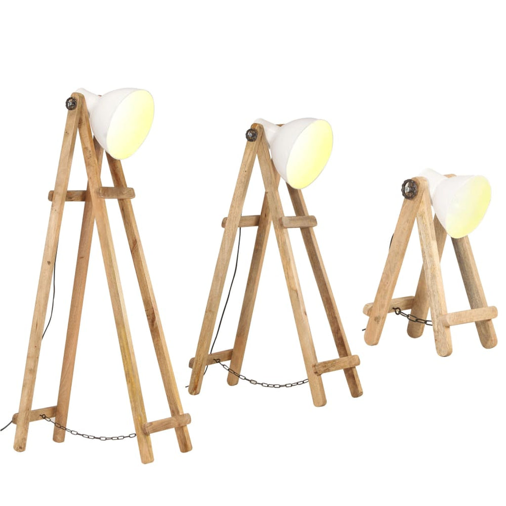3er Set Stehlampen Weiß Mango Massivholz E27