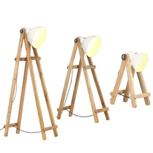 3er Set Stehlampen Weiß Mango Massivholz E27