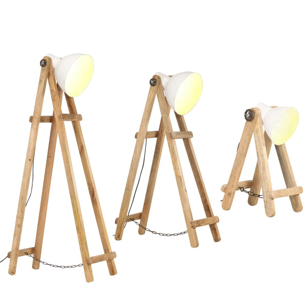 3er Set Stehlampen Weiß Mango Massivholz E27