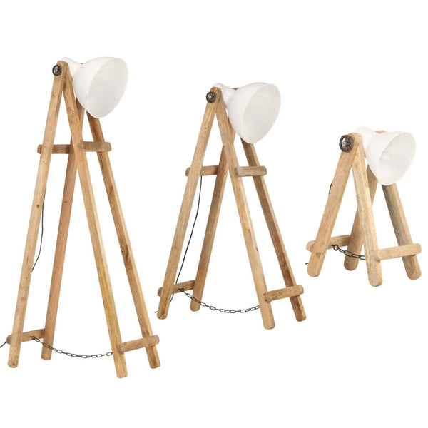 3er Set Stehlampen Weiß Mango Massivholz E27