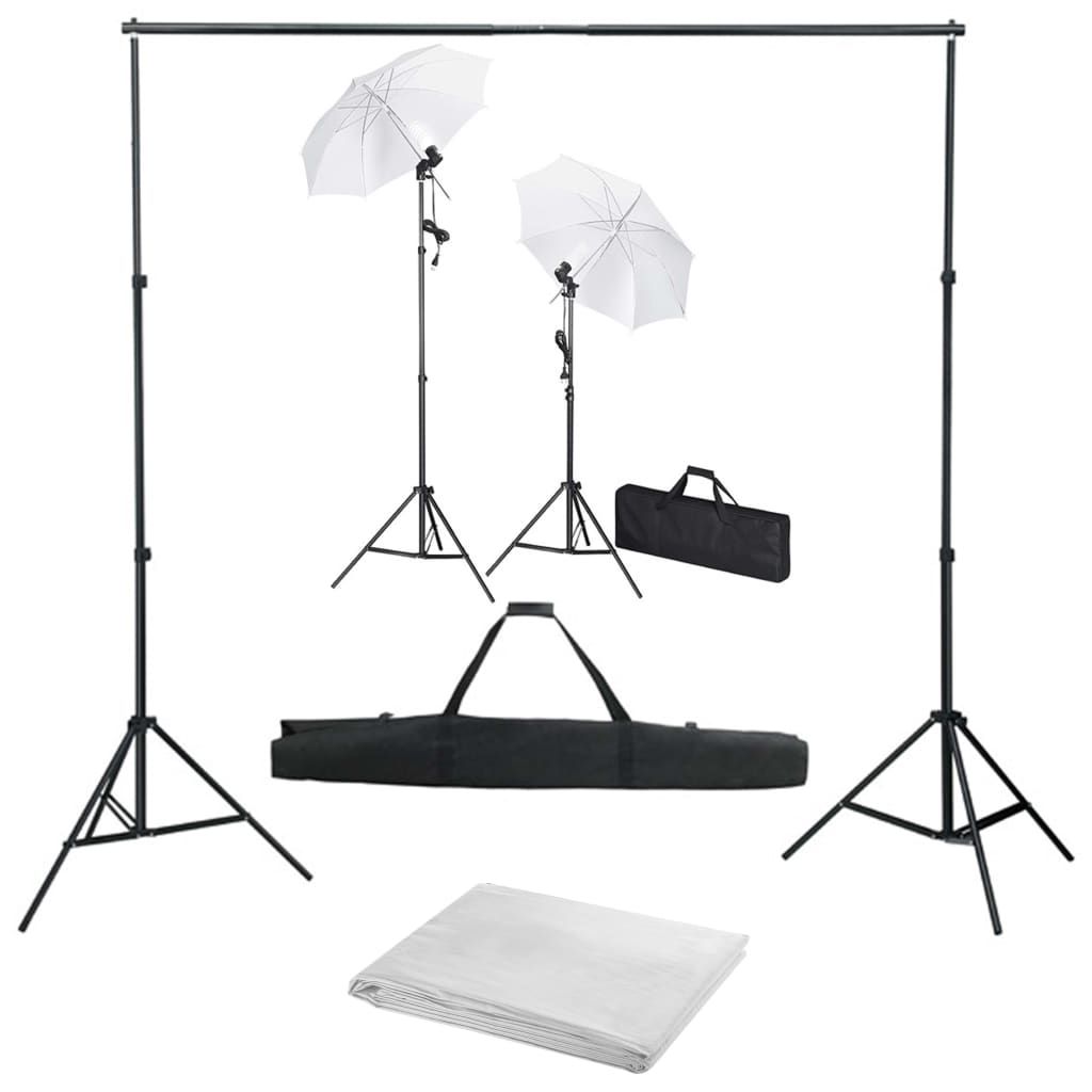 vidaXL Photo Studio Kit with Backdrop, Lights, and Umbrellas