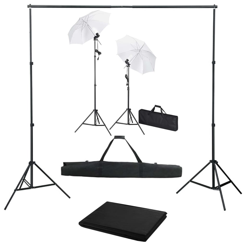vidaXL Photo Studio Kit with Backdrop, Lights, and Umbrellas