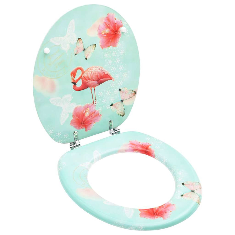 vidaXL Toilet Seat with Lid MDF Flamingo Design