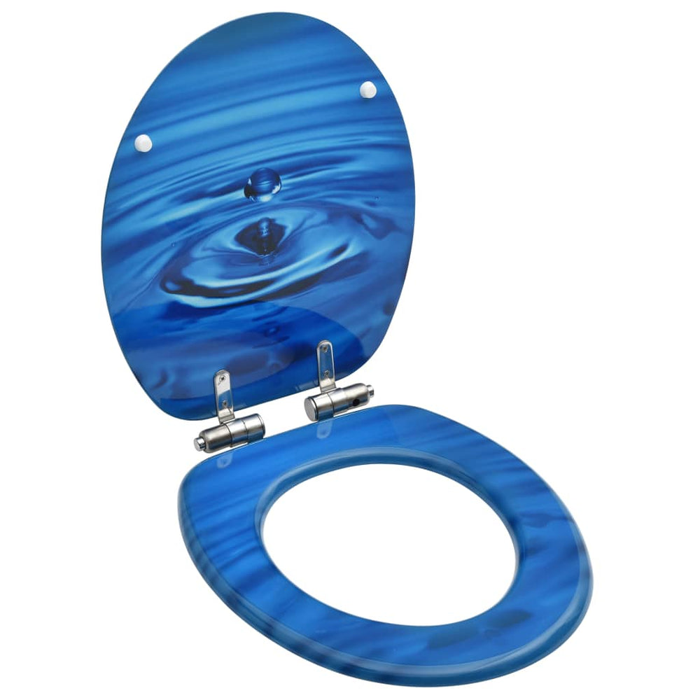 vidaXL Toilet Seat Soft-Close Lid MDF Blue Water Droplet Design