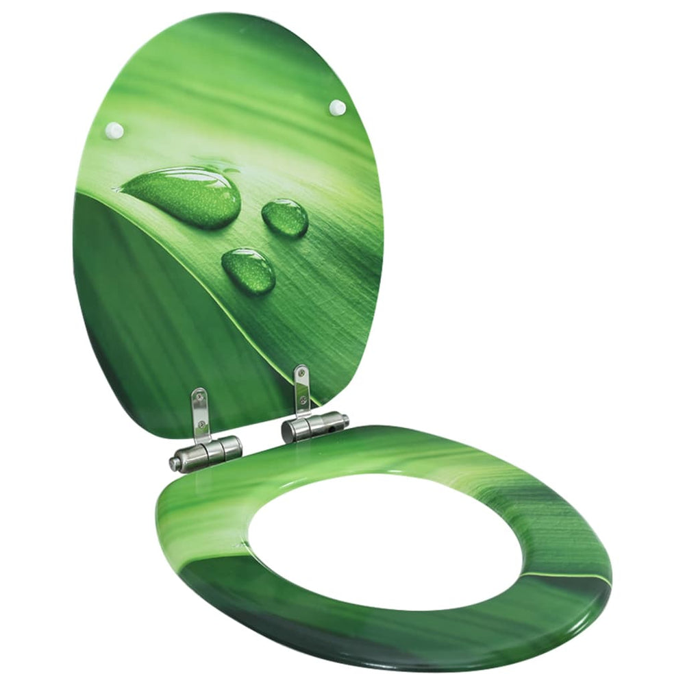 vidaXL Toilet Seat Soft Close Lid MDF Green Water Drop Design