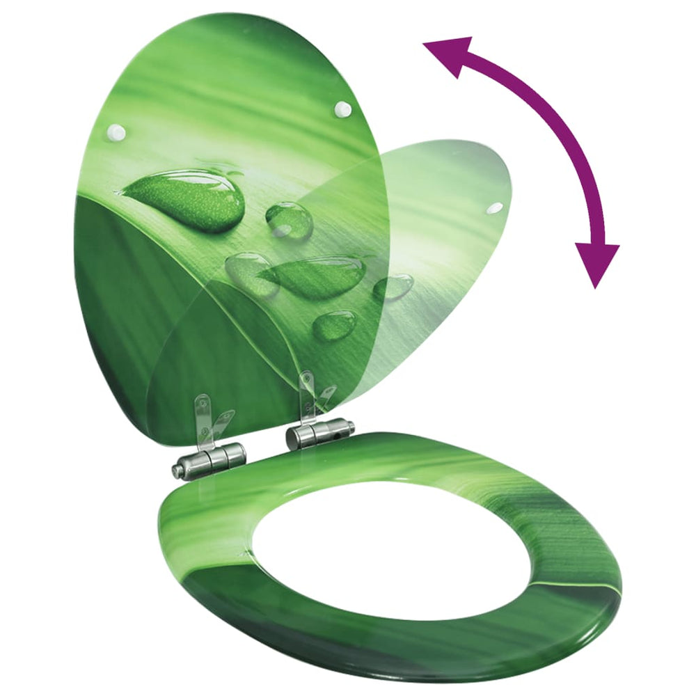 vidaXL Toilet Seat Soft Close Lid MDF Green Water Drop Design