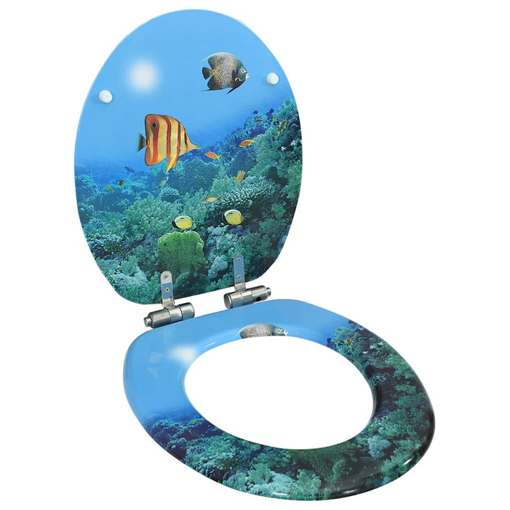 vidaXL Toilet Seat with Soft-Close Lid MDF Deep Sea Design