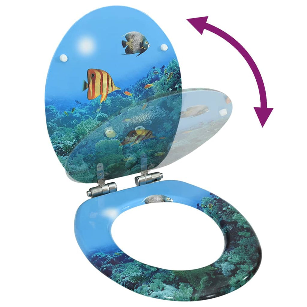 vidaXL Toilet Seat with Soft-Close Lid MDF Deep Sea Design