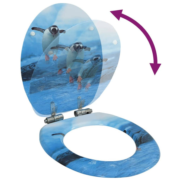 vidaXL Toilet Seat with Soft-Close Lid MDF Penguin Design