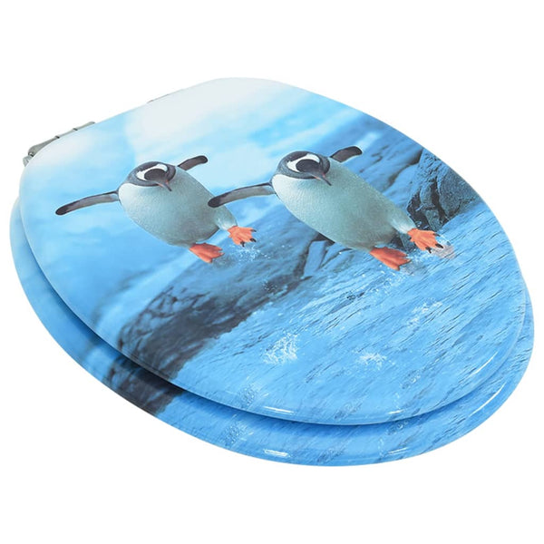 vidaXL Toilet Seat with Soft-Close Lid MDF Penguin Design