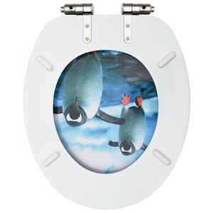 vidaXL Toilet Seat with Soft-Close Lid MDF Penguin Design
