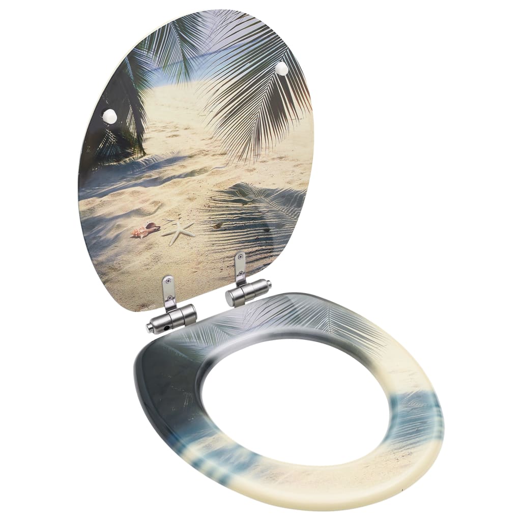 vidaXL Toilet Seat with Soft Close Lid MDF Beach Design