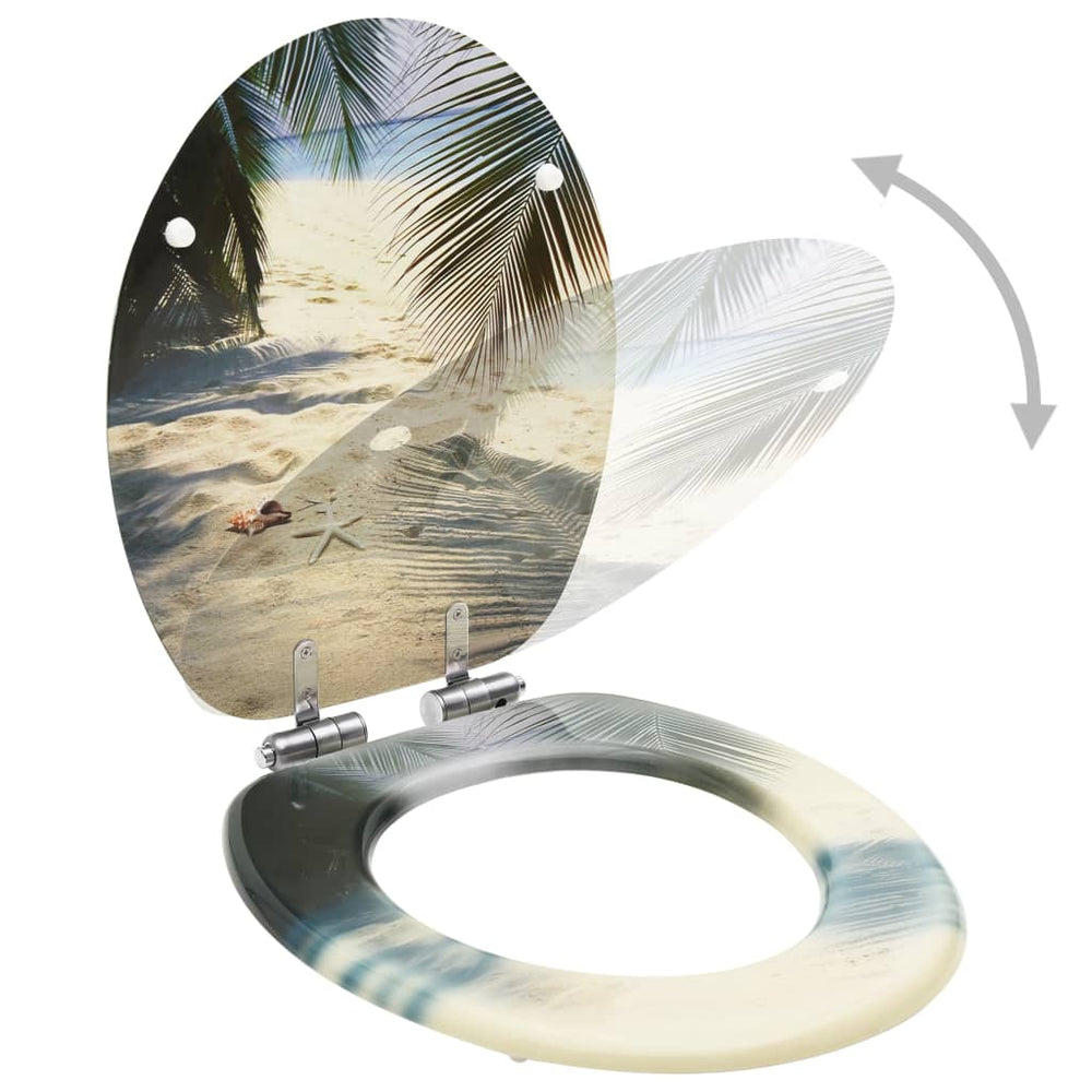 vidaXL Toilet Seat with Soft Close Lid MDF Beach Design