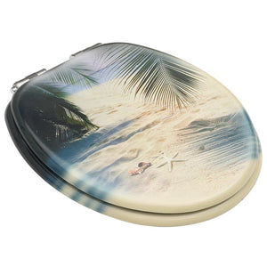 vidaXL Toilet Seat with Soft Close Lid MDF Beach Design