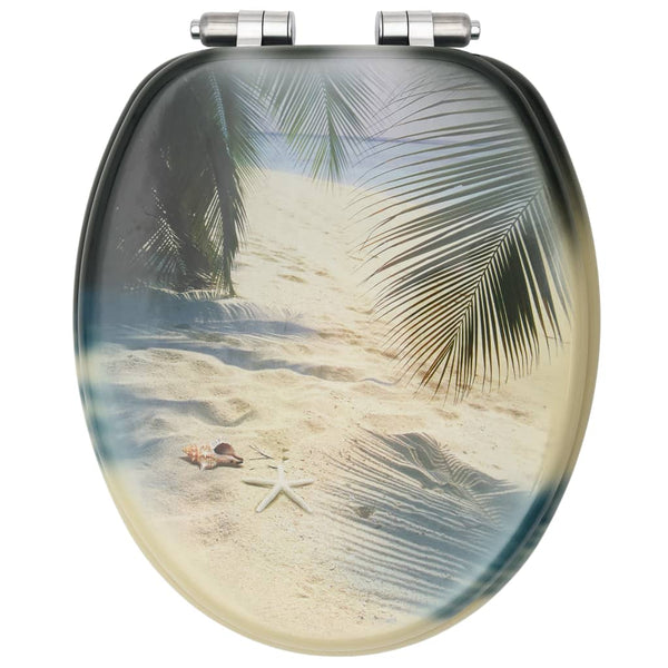 vidaXL Toilet Seat with Soft Close Lid MDF Beach Design