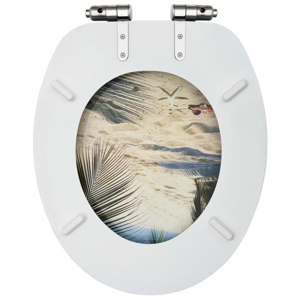 vidaXL Toilet Seat with Soft Close Lid MDF Beach Design