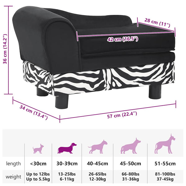 vidaXL Dog Sofa Black 57x34x36 cm Plush