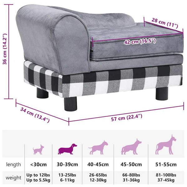 vidaXL Dog Sofa Grey 57x34x36 cm Plush