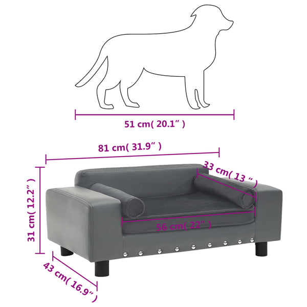 vidaXL Dog Sofa Grey 81x43x31 cm Plush and Faux Leather