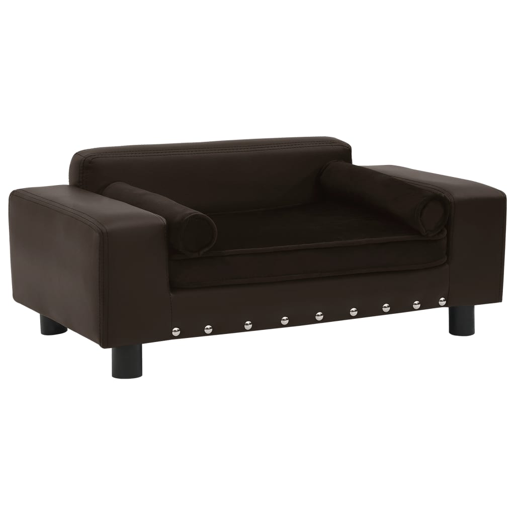 vidaXL Dog Sofa Brown 81x43x31 cm Plush and Faux Leather