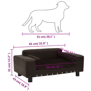 vidaXL Dog Sofa Brown 81x43x31 cm Plush and Faux Leather