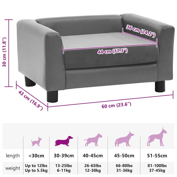 vidaXL Dog Sofa Grey 60x43x30 cm Plush and Faux Leather