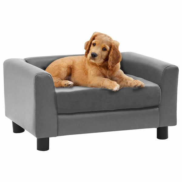 vidaXL Dog Sofa Grey 60x43x30 cm Plush and Faux Leather