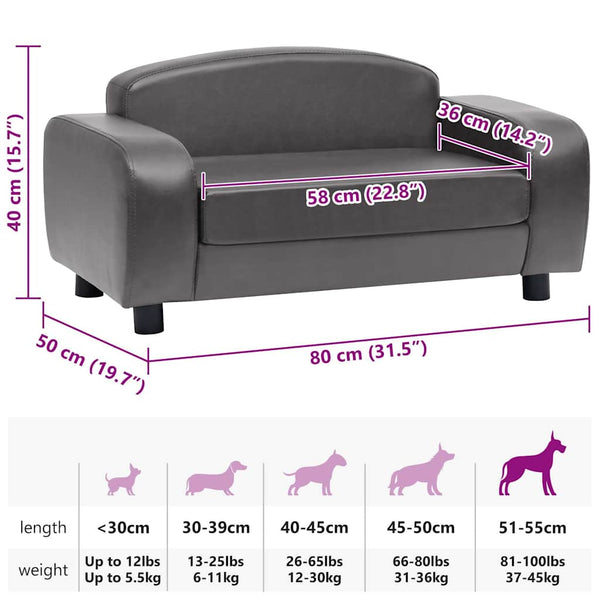 vidaXL Dog Sofa Grey 80x50x40 cm Artificial Leather