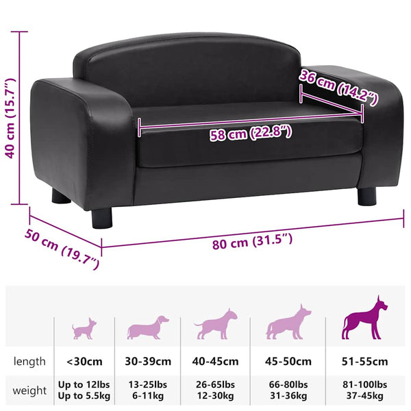 vidaXL Dog Sofa Black 80x50x40 cm Artificial Leather