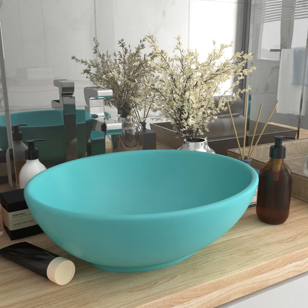 vidaXL Luxury Oval Basin Matt Light Green 40x33 cm Ceramic