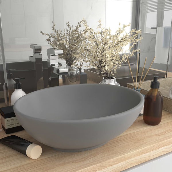vidaXL Luxury Oval Wash Basin Matt Light Grey 40x33 cm Ceramic