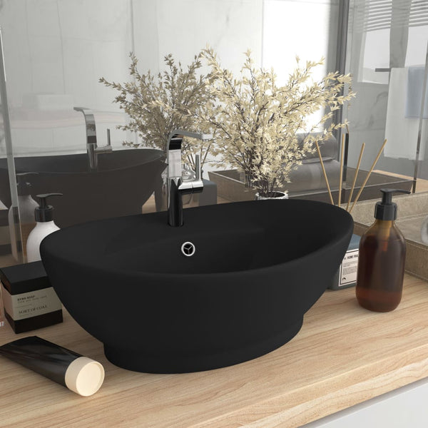 vidaXL Luxury Overflow Basin Matte Black 58.5x39cm Ceramic