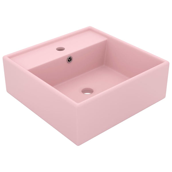 vidaXL Luxury Square Matte Pink Basin Overflow 41x41 cm