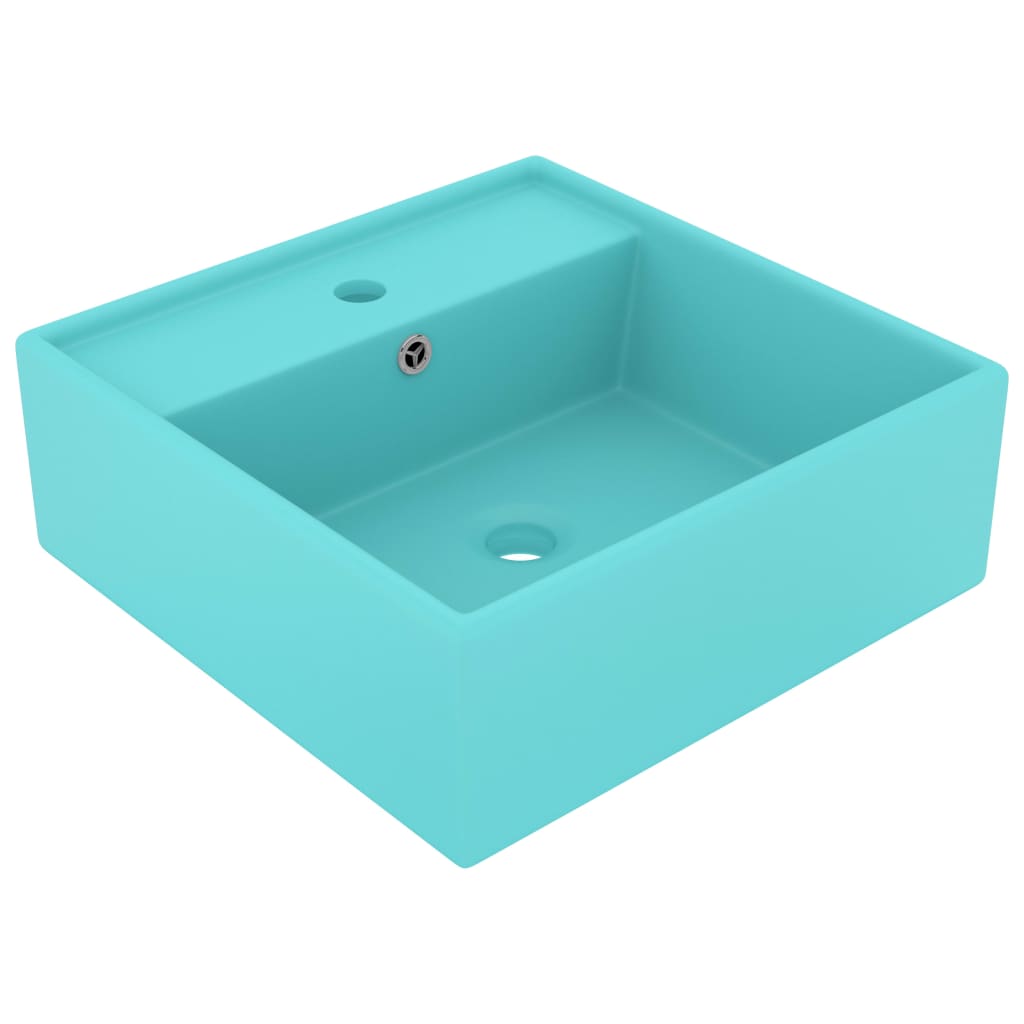 vidaXL Luxury Wash Basin Overflow Square Matte Light Green 41x41 cm