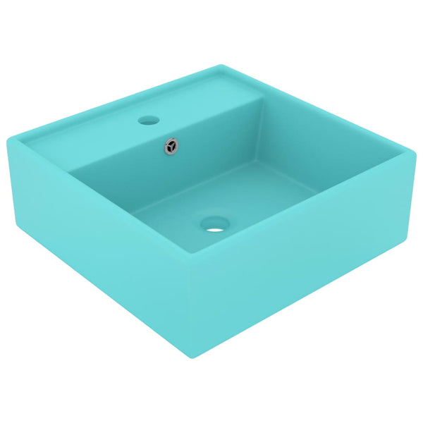 vidaXL Luxury Wash Basin Overflow Square Matte Light Green 41x41 cm