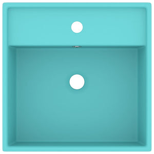 vidaXL Luxury Wash Basin Overflow Square Matte Light Green 41x41 cm