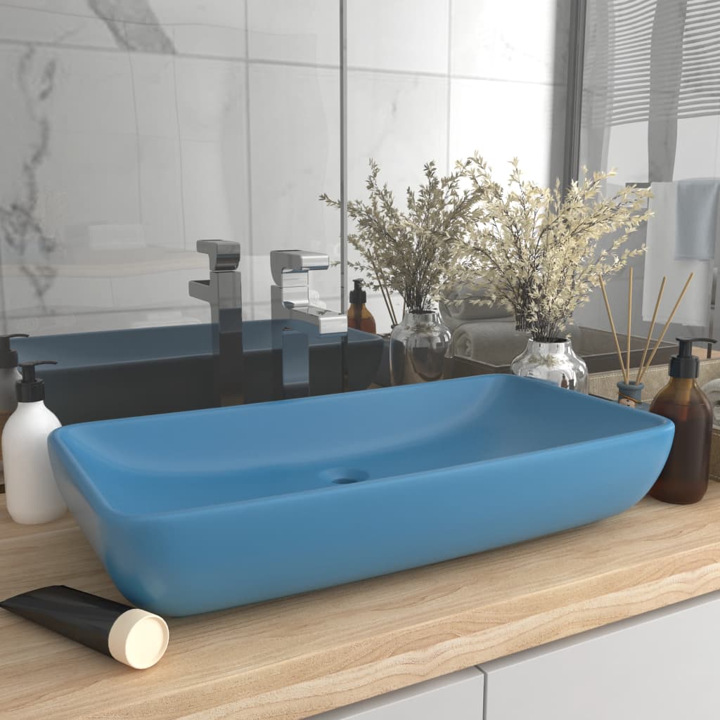 vidaXL Luxury Rectangular Basin Matte Light Blue 71x38 cm Ceramic