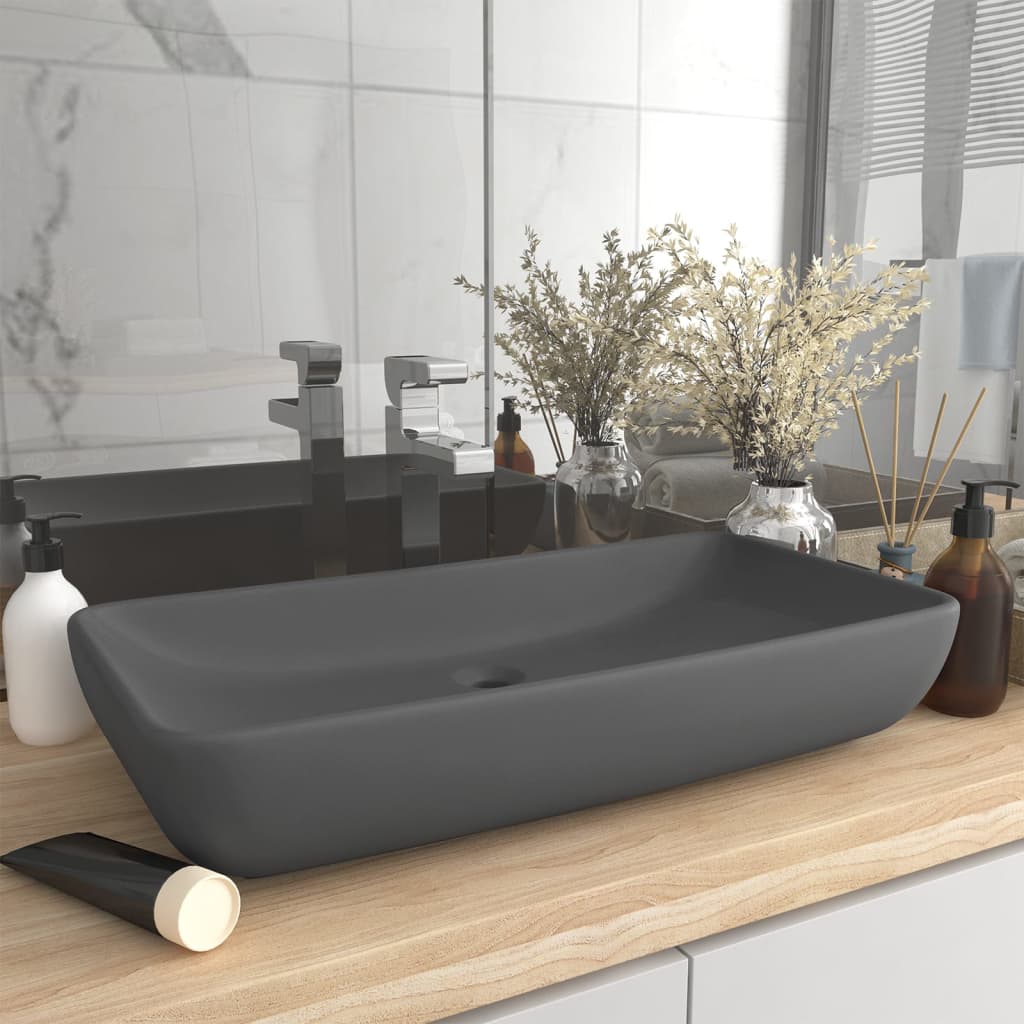 vidaXL Luxury Rectangular Wash Basin Matt Dark Grey 71x38 cm Ceramic